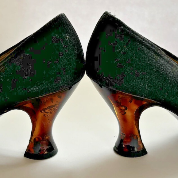 Vintage YSL Yves Saint Laurent Lucite Heel Linen Shoes 7M - Picture 4 of 16